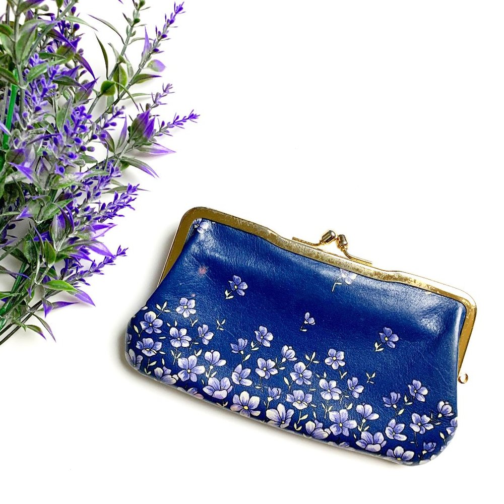 Vintage Blue and Purple Floral Coin Purse Small